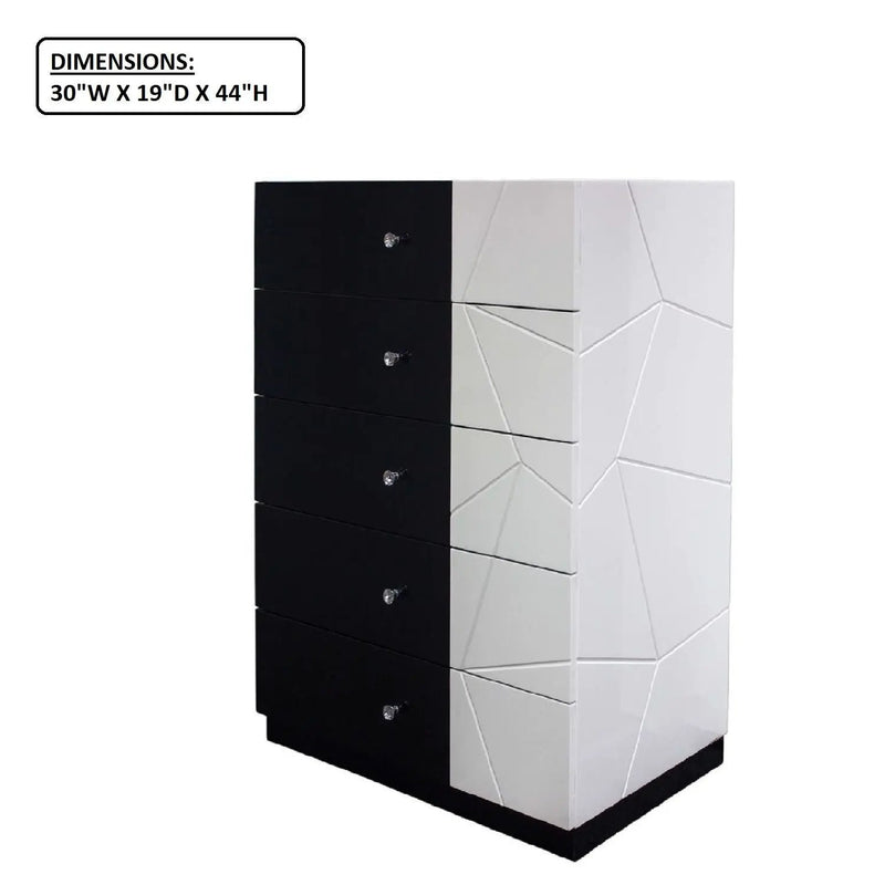 5 Drawer Chest Storage Unit, Clothes Organizer, Geometric Pattern - White / Black by Unique Piece Furniture