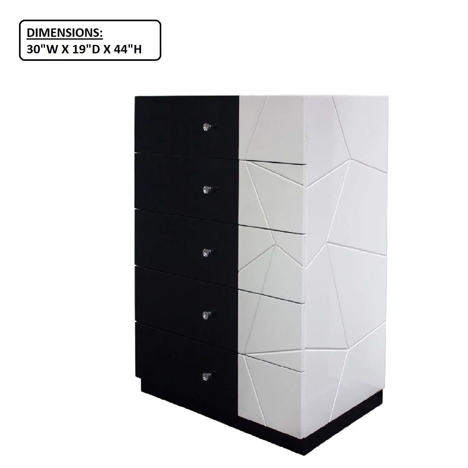 5 Drawer Chest Storage Unit, Clothes Organizer, Geometric Pattern - White / Black by HouseOfZazla