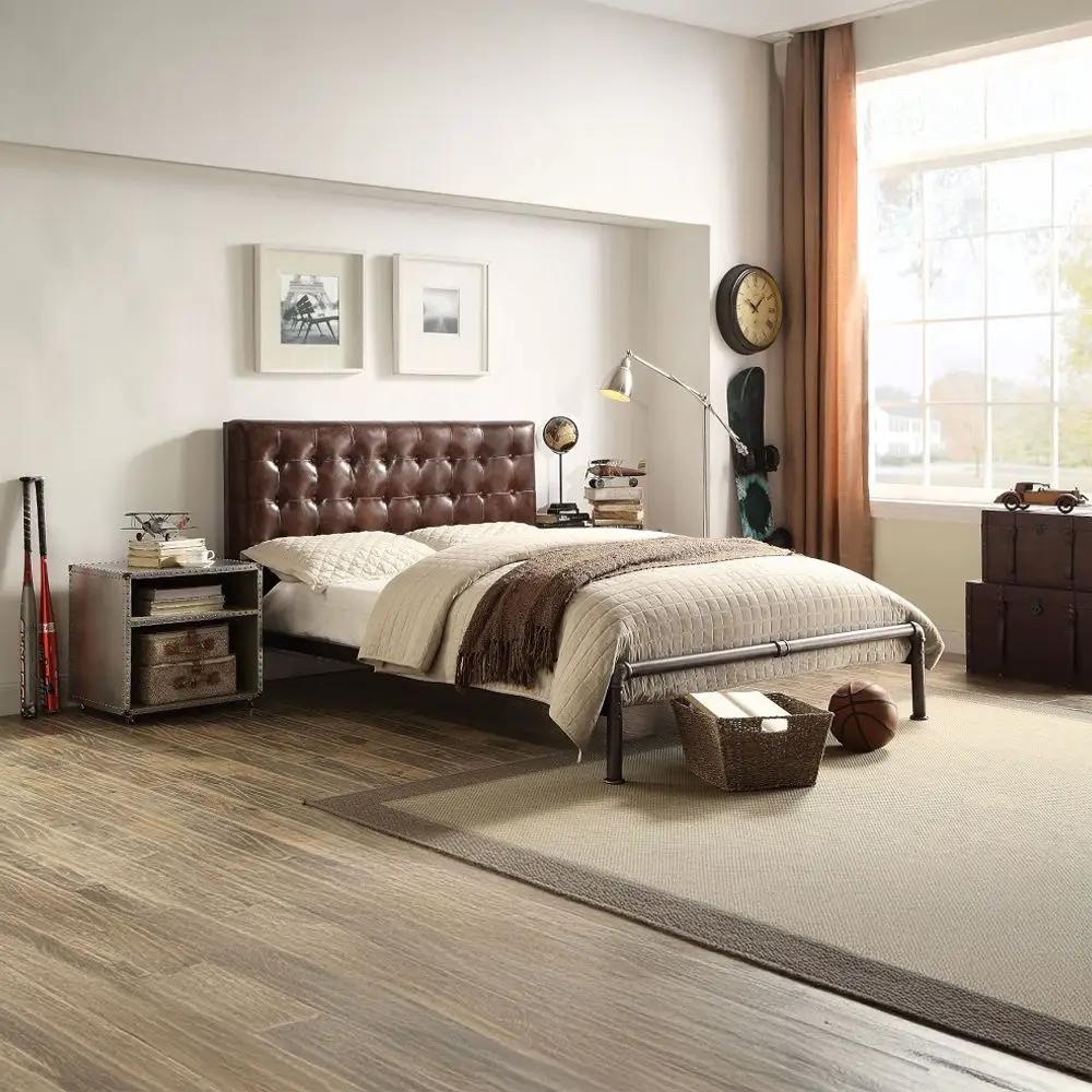 Brancaster - Queen Bed - Vintage Brown Top Grain Leather by Unique Piece Furniture