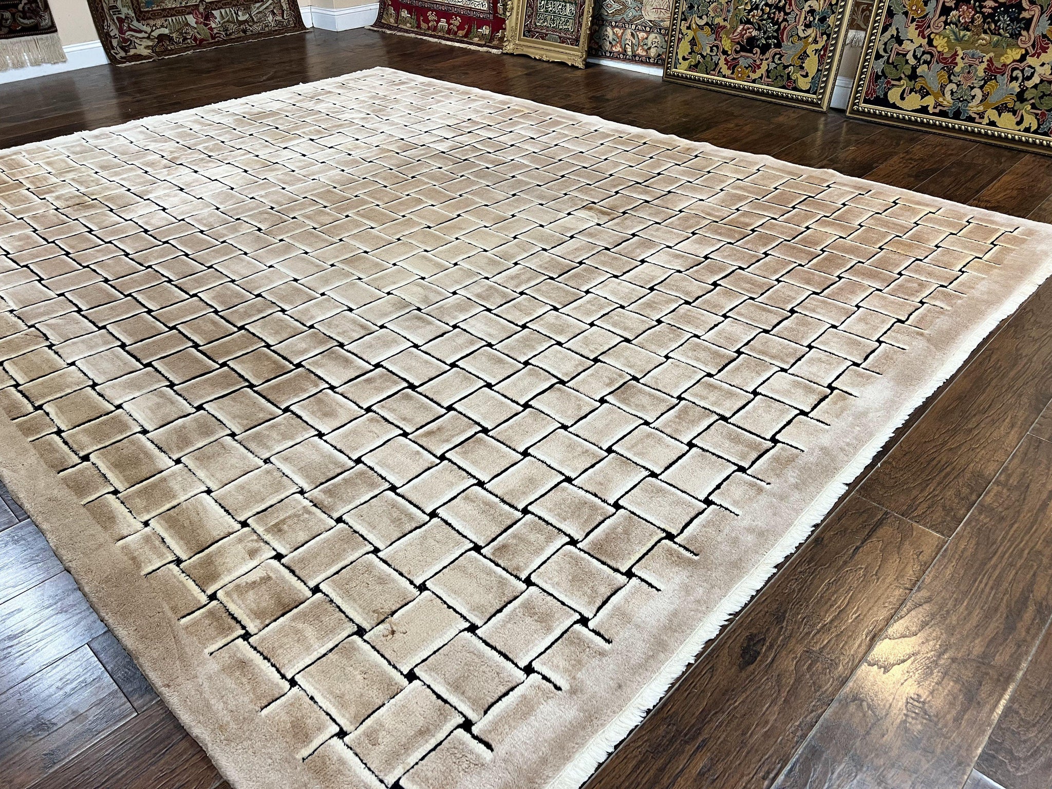 Tibetan Rug 9x12, Handmade, Wool, Modern Design by Jewel Rugs