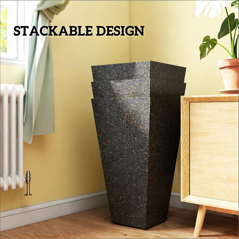 Set of 3 Tall Flower Pots with Marble Look Finish by HouseOfZazla