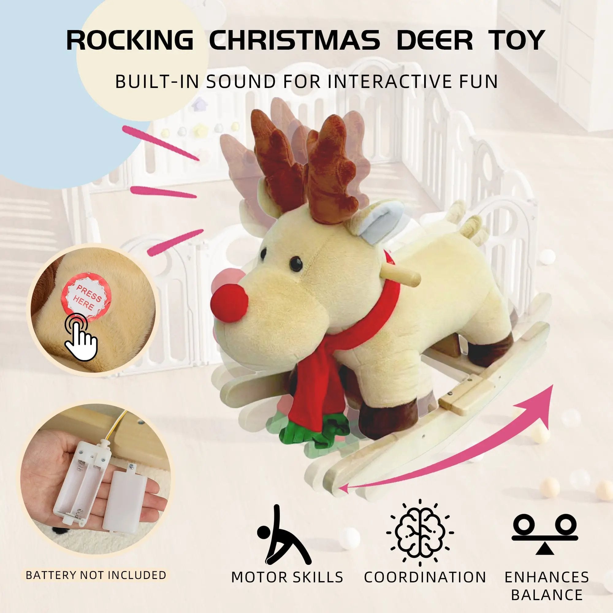 Kids Ride-On Rocking Horse Toy with Jingle Bells by HouseOfZazla