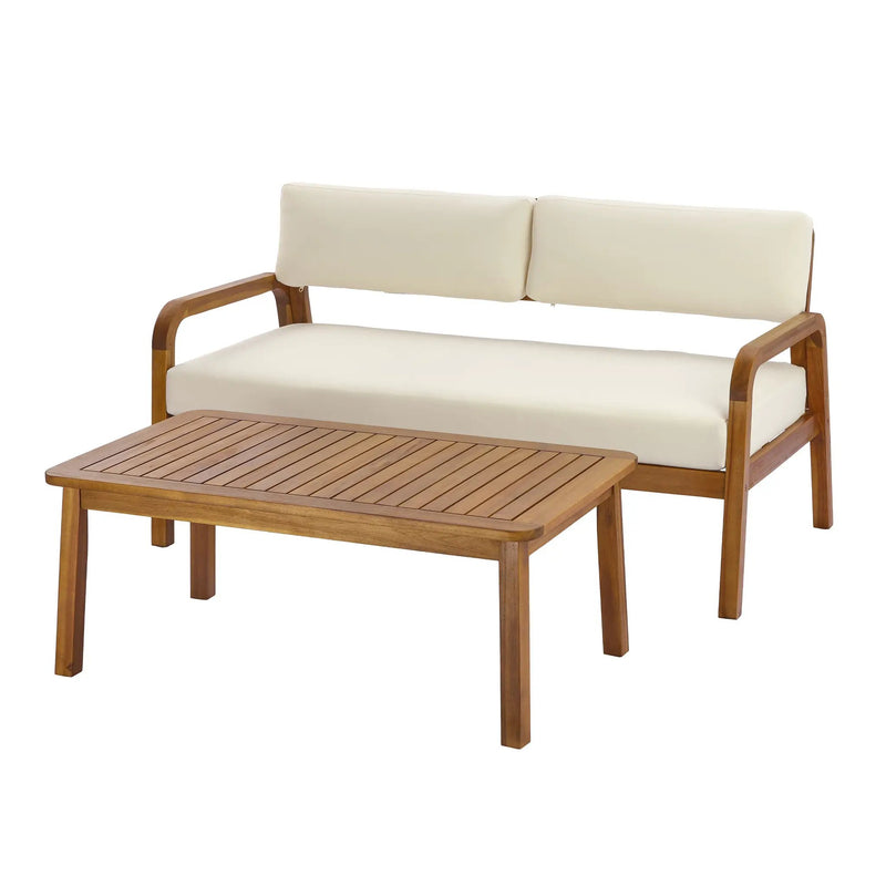 2-Pieces Outdoor Sofa Set with Cushions Teak Acacia Wood by HouseOfZazla