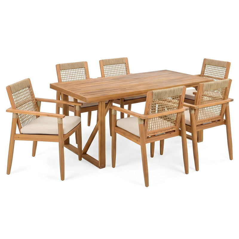 7 Piece Acacia Wood Outdoor Dining Set with Cushions by HouseOfZazla
