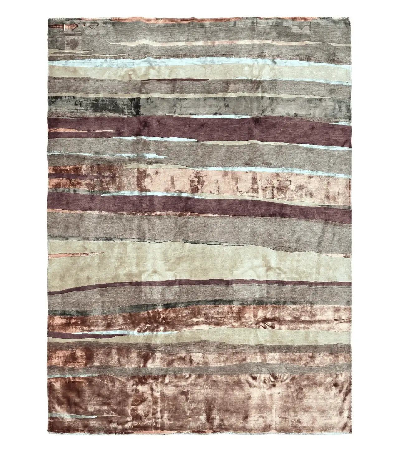 Modern Tibetan Rug 8x11 Nepali Carpet, Shiny Velvely Soft Wool and Silk, Contemporary Hand Knotted Rug, Striped Design, Wool Area Rug 8 x 11 by Jewel Rugs
