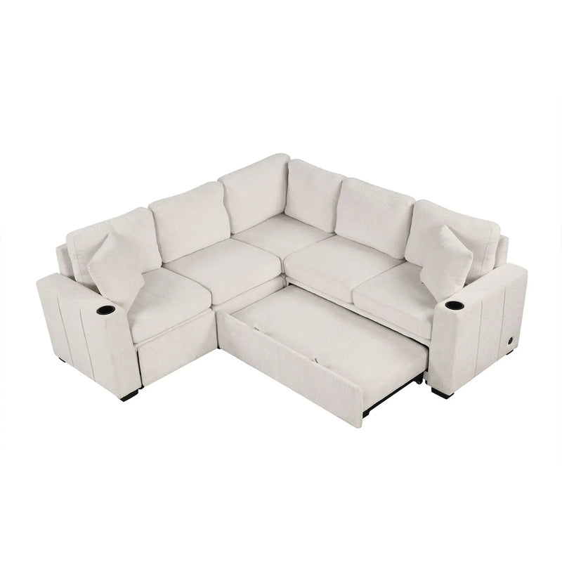 Sectional Sofa Convertible Pull-Out Sofa Bed With A Movable Storage Ottoman For Living Room by HouseOfZazla