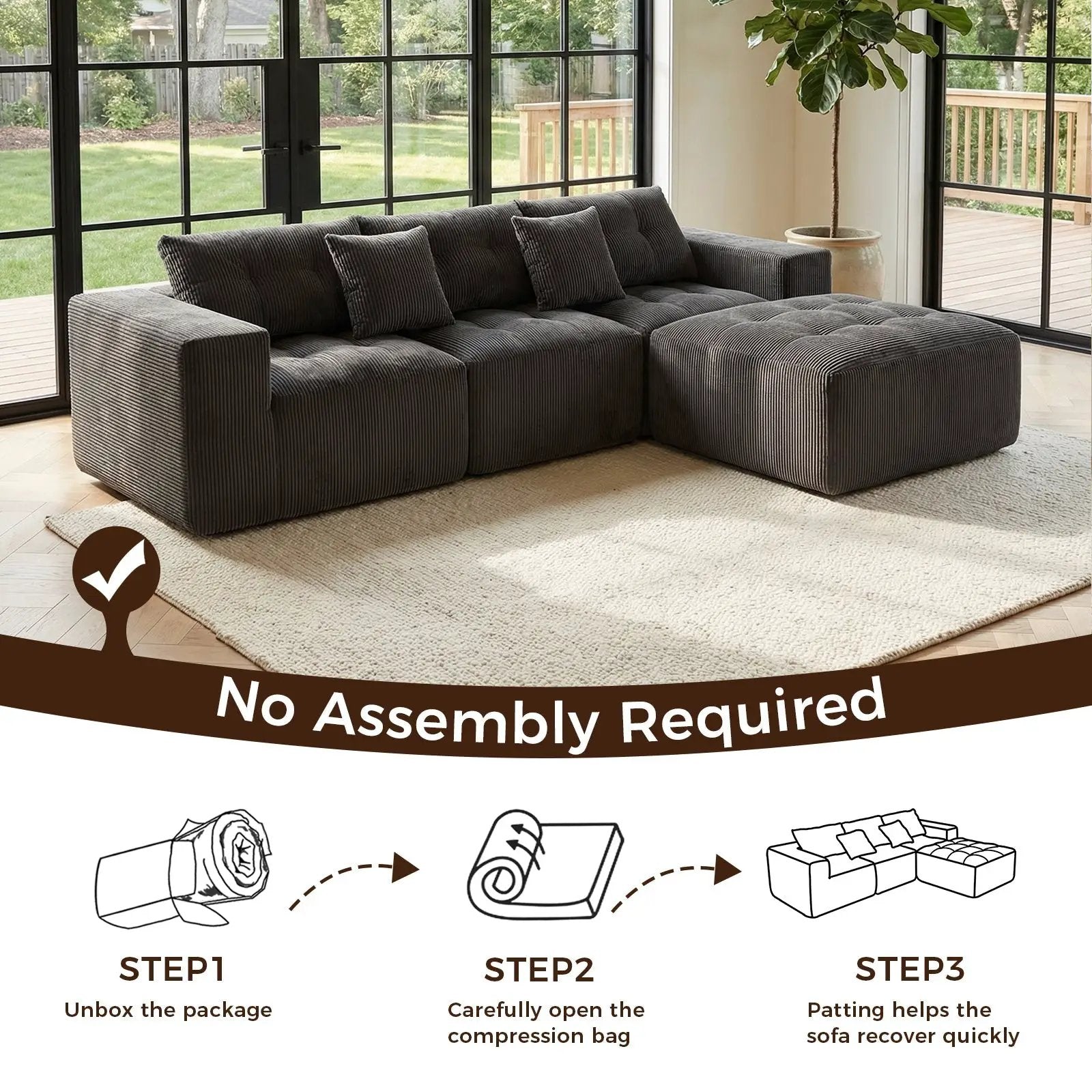 101" L-Shaped Modular Compression Sofa by HouseOfZazla