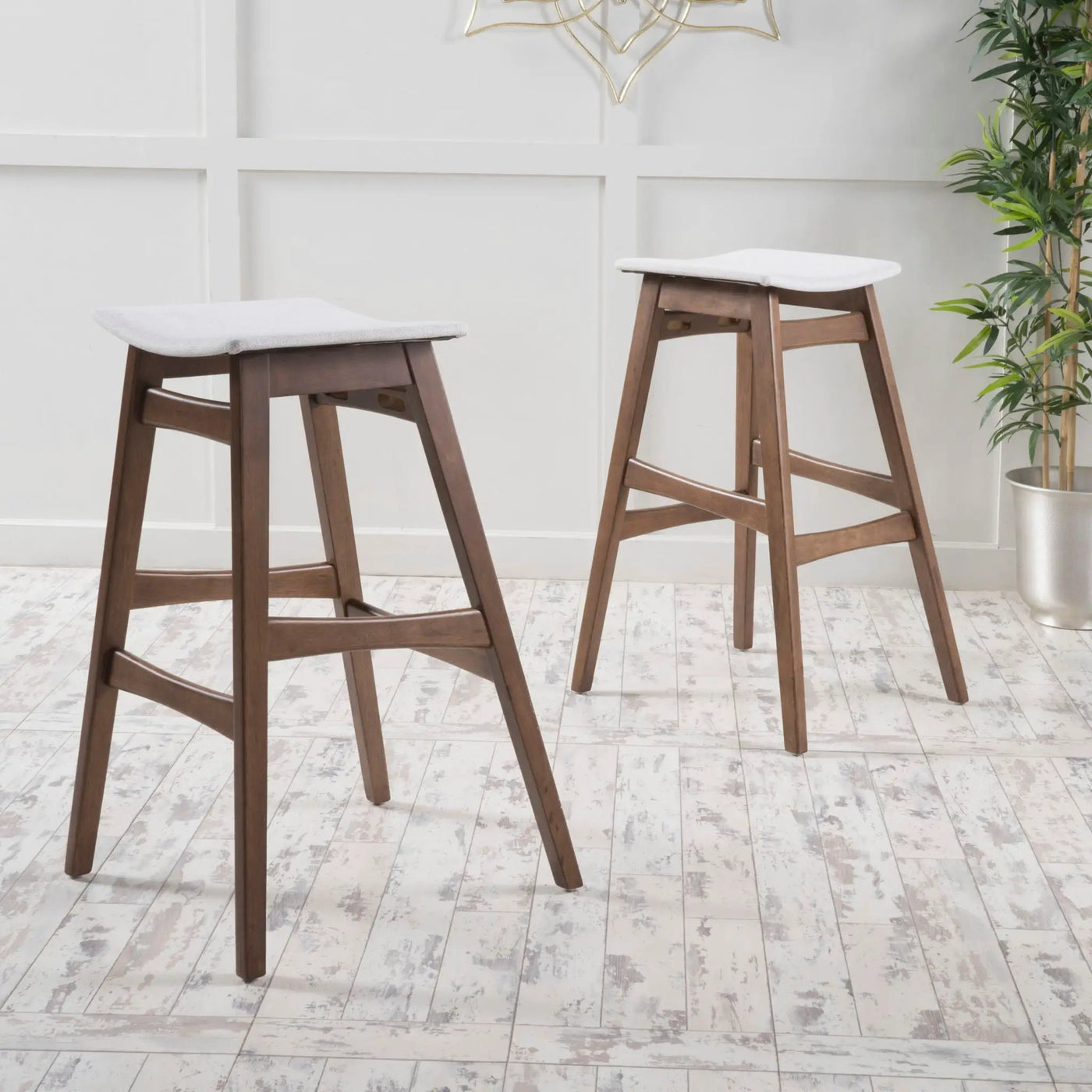 Mid Century Modern Bar Stool Set With Upholstered Seating by HouseOfZazla