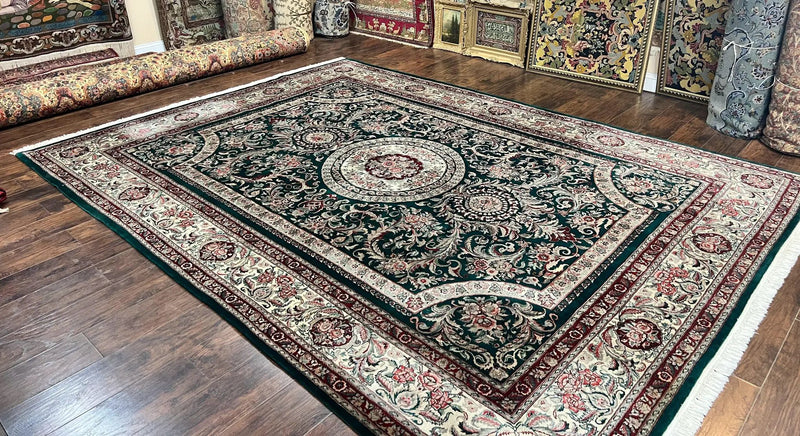 Pak Persian Rug 9x12, Dark Green and Cream, Floral Medallion, Elegant Handmade Wool Carpet 9 x 12 by Jewel Rugs