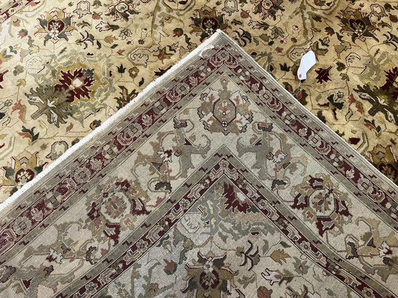 Indian Mahal Rug 8x10, Allover Floral Mahal Oriental Carpet 8 x 10, Handmade Hand Knotted Wool Rug, Indo Persian Area Rug, Tea-Washed Tan by Jewel Rugs