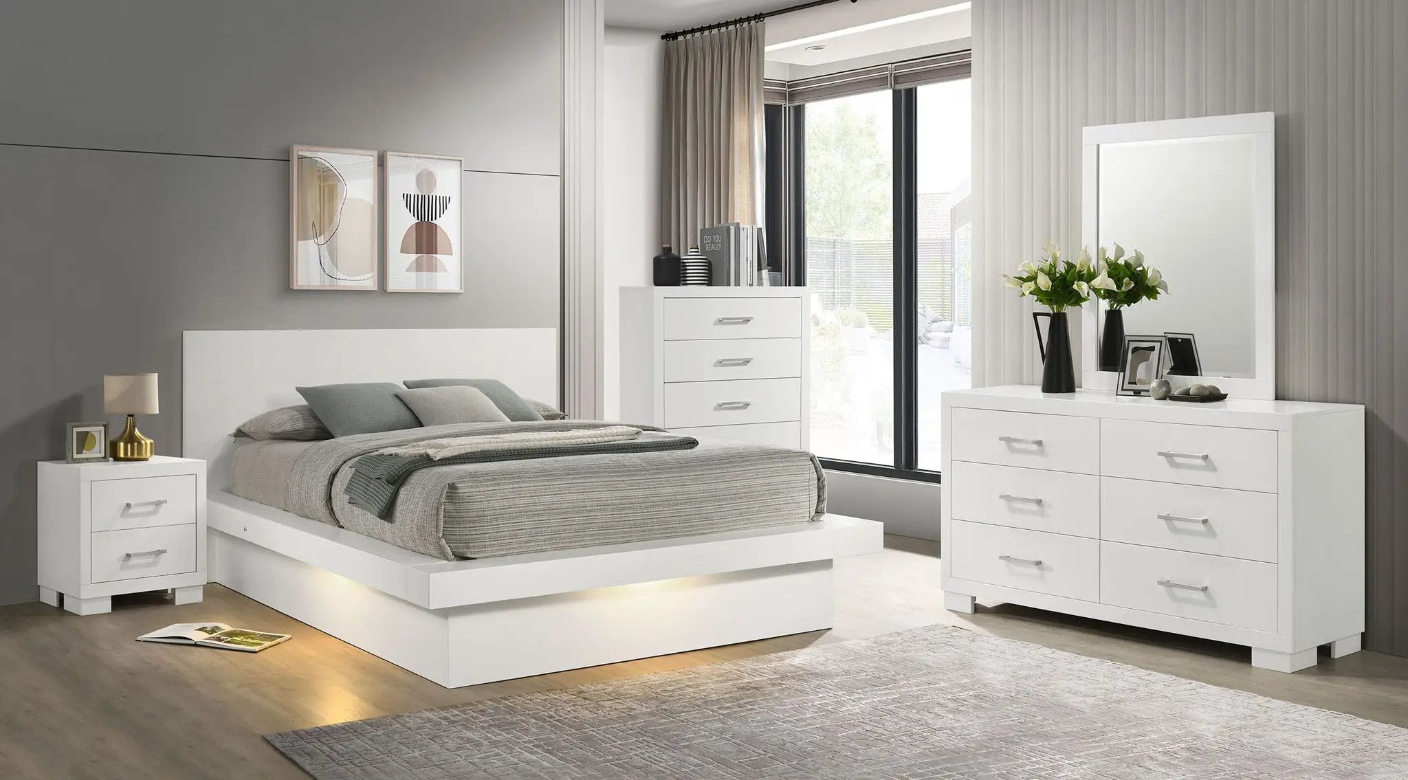 Jessica 5-piece Eastern King LED Bedroom Set Snow White by Unique Piece Furniture