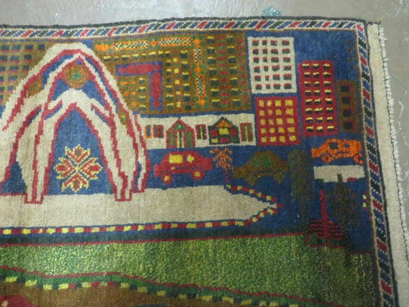 3' X 5' New Vintage Handmade Afghan Balouch Tribal Wool Pictorial Rug # 303 by Jewel Rugs