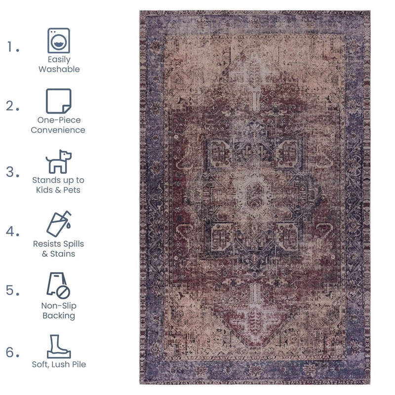 Maval - 3' X 5' Washable Area Rug - Burgundy by Unique Piece Furniture
