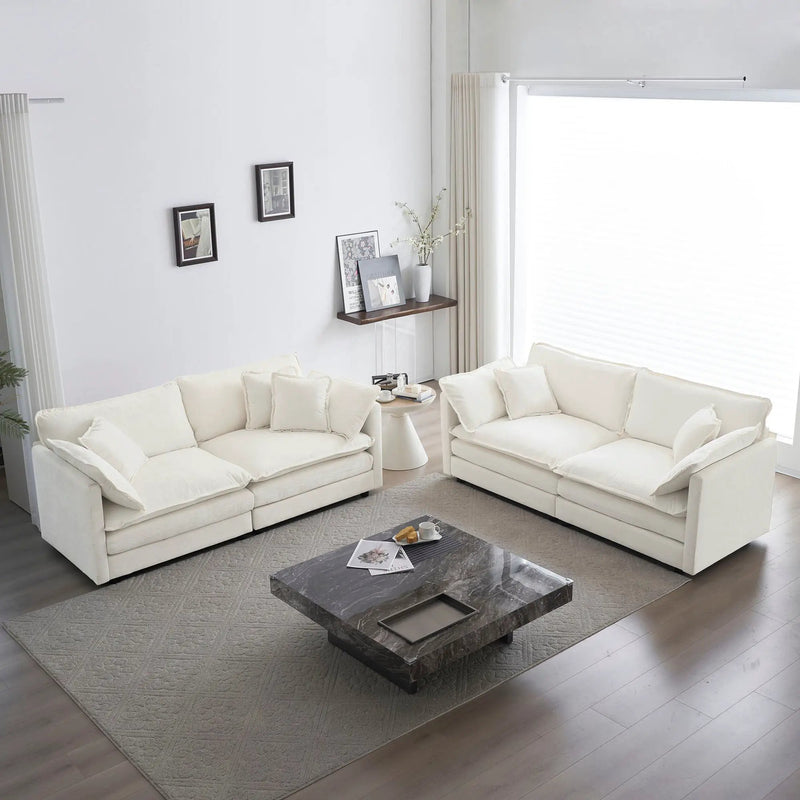2-Piece White Chenille Sofa Set for Living Room by HouseOfZazla