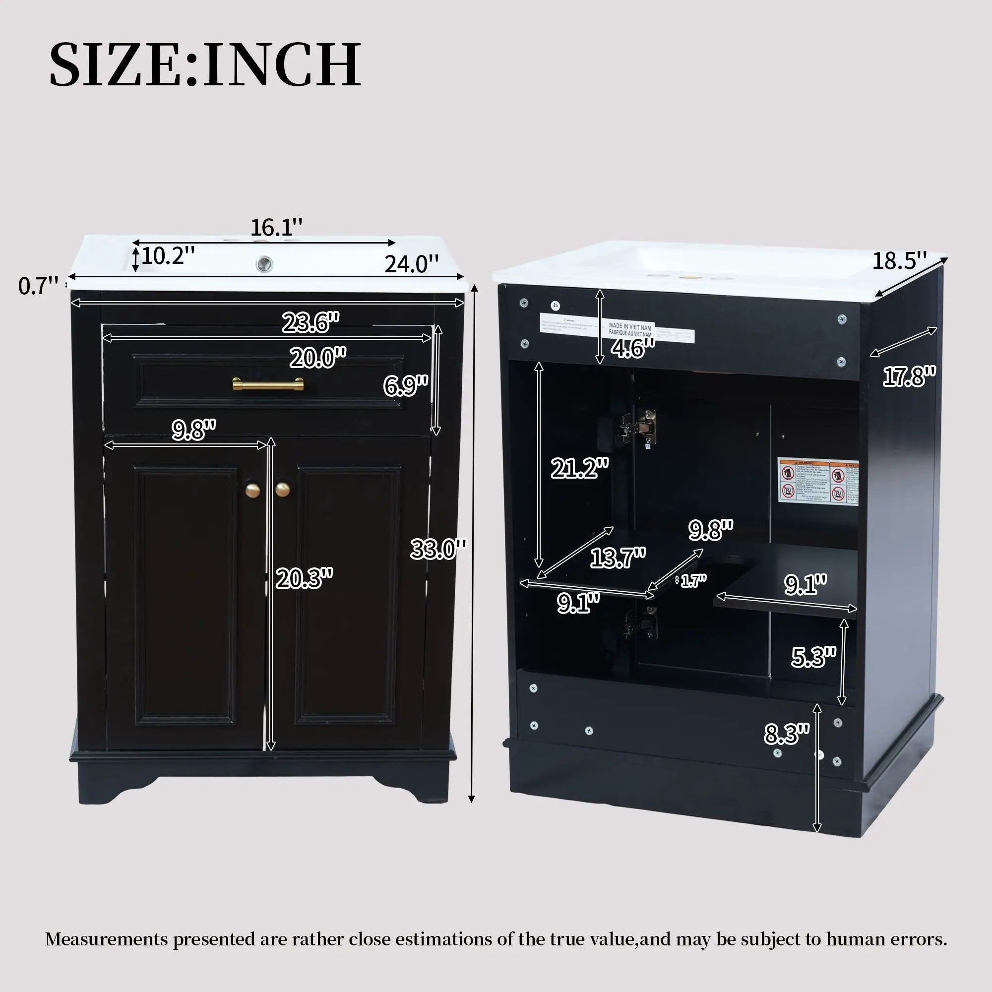 Bathroom Vanity With Integrated Sink, 2 Door Cabinet With Tip Out Drawer by HouseOfZazla