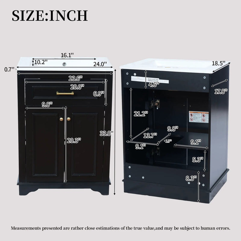 Bathroom Vanity With Integrated Sink, 2 Door Cabinet With Tip Out Drawer by HouseOfZazla