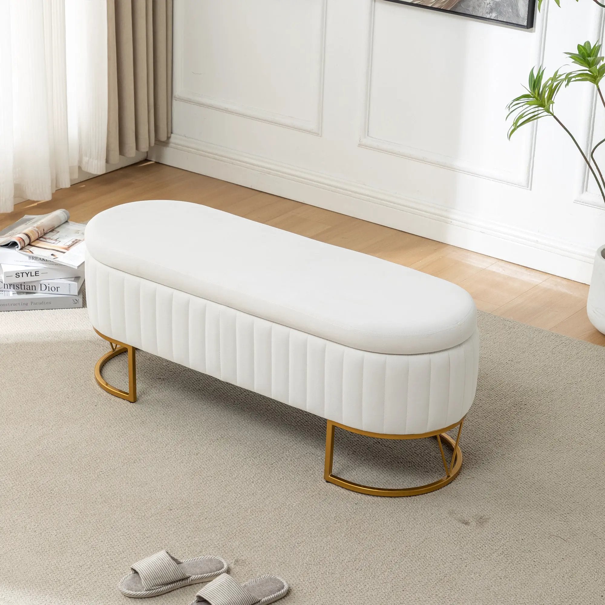 Storage Bench Bedroom Bench with Golden Metal Legs by HouseOfZazla