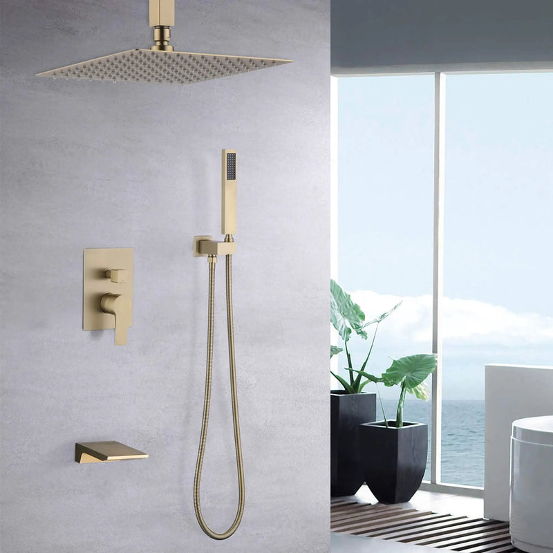 Wall Mount Shower System With High Pressure 10" Shower Head And Handheld by HouseOfZazla