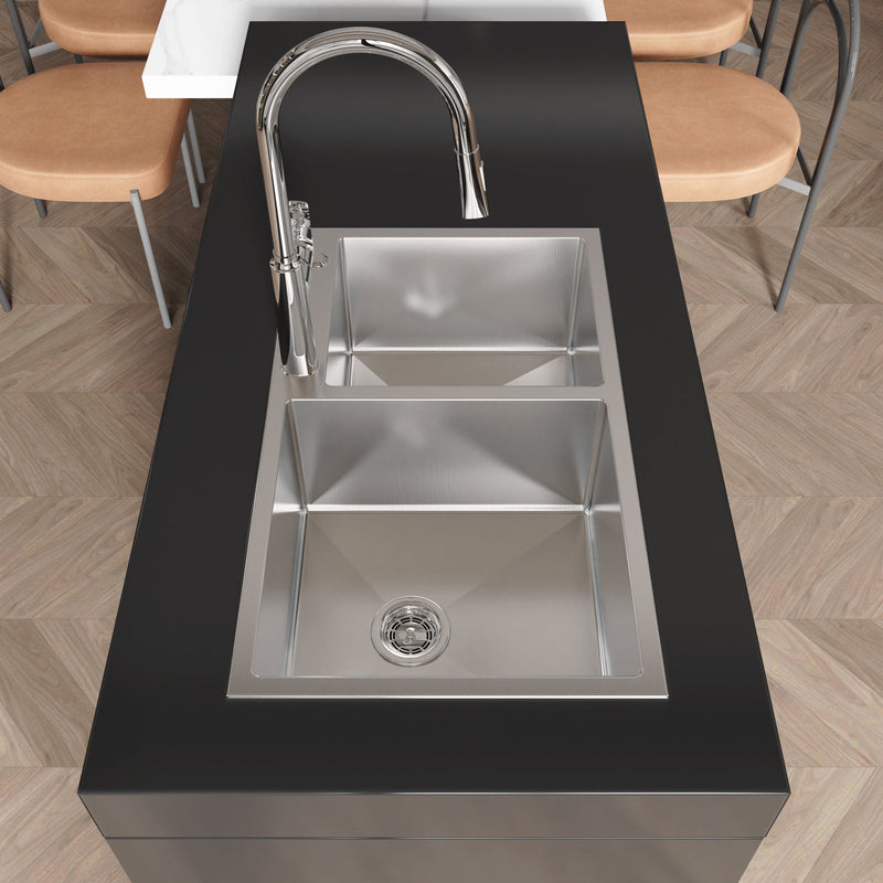 Stainless Steel Kitchen Sink, 32"x19" Double Bowl in Brushed Nickel by HouseOfZazla