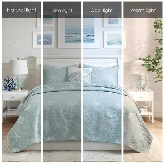 4 Piece Cotton Reversible Embroidered Quilt Set with Throw Pillow Aqua King/Cal King by HouseOfZazla