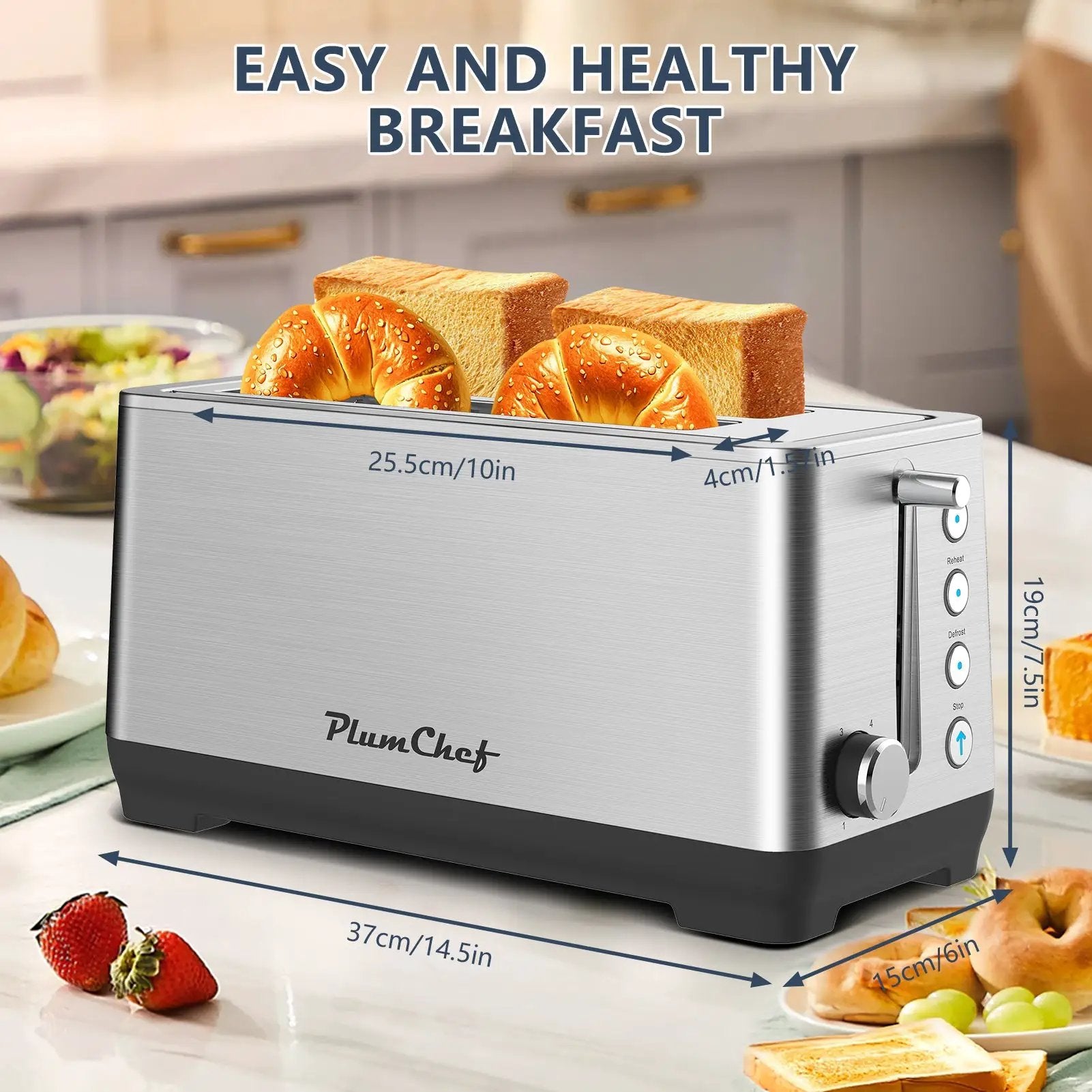 4-Slice Extra Wide Long Slot Stainless Steel Toaster by HouseOfZazla