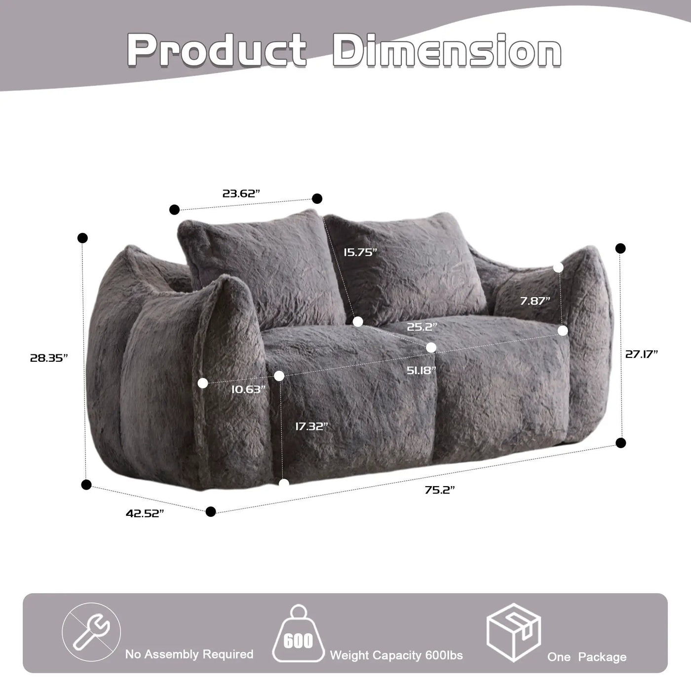 Giant Bean Bag Couch, Ultra Soft Fluffy Loveseat For Living Room by HouseOfZazla