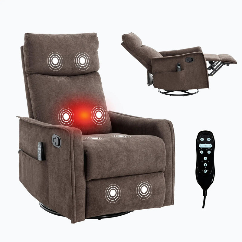 Heat Massage Manual Recliner Chair with Rocker and Swivel in Fabric by HouseOfZazla