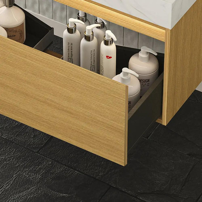 Nyah 36'' Wall-Mounted Cabinet with Drawer, Light Woodgrain Color by HouseOfZazla