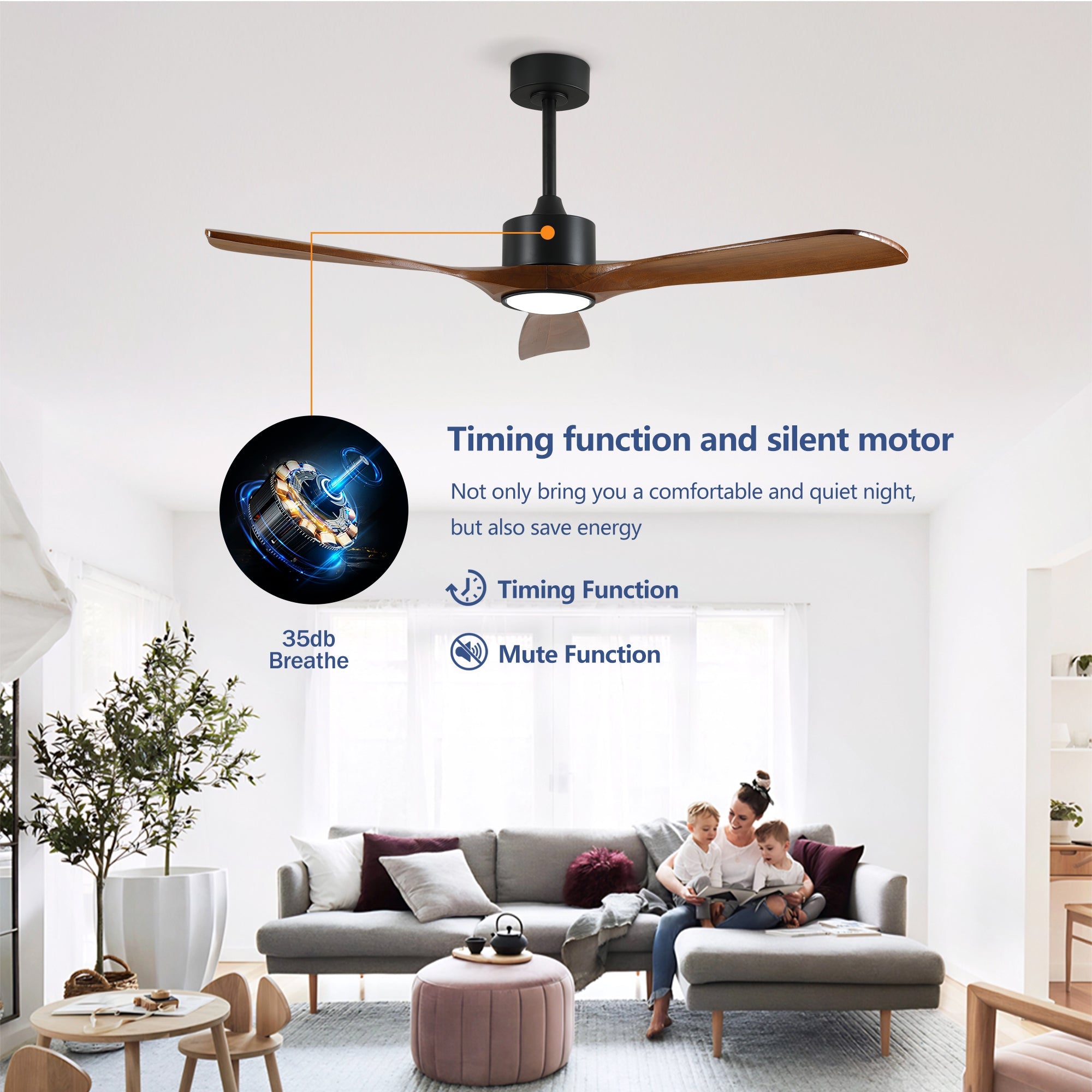 52 Inch Solid Wood Ceiling Fan with Light Kit and Remote Control by HouseOfZazla
