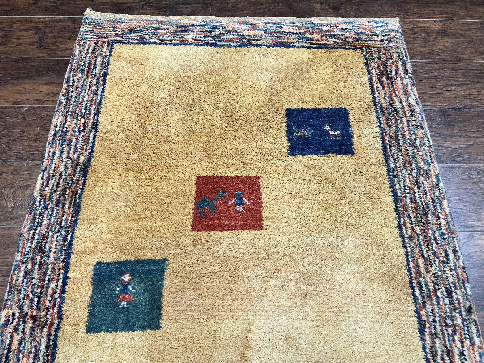 Indo Gabbeh Rug 3.7 x 5, Tribal Rug, Boho Rug, Wool Handmade Carpet by Jewel Rugs