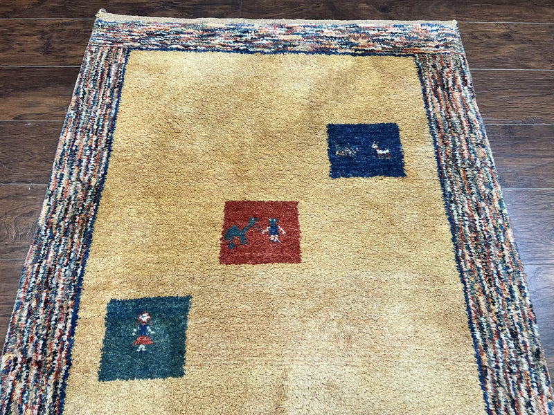 Indo Gabbeh Rug 3.7 x 5, Tribal Rug, Boho Rug, Wool Handmade Carpet by Jewel Rugs