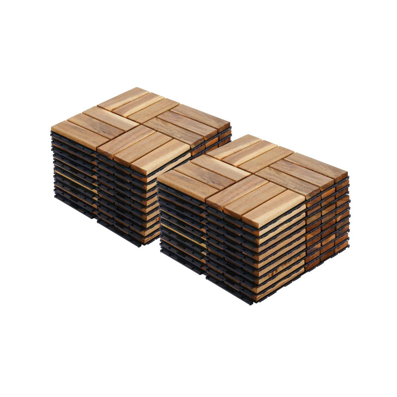 Interlocking Deck Tiles Checker Pattern, Square Acacia Hardwood Outdoor Flooring For Patio, Bancony, Pool Side by HouseOfZazla