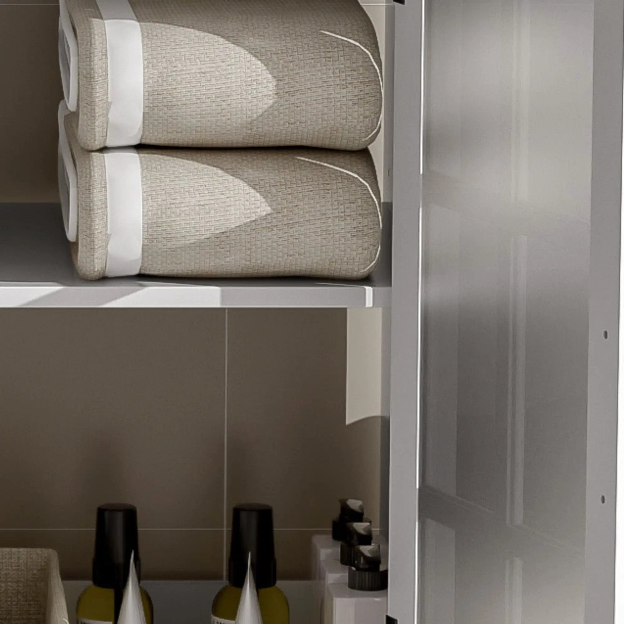 Modern Bathroom Vanity With Ceramic Sink, Tempered Blurred Glass Doors