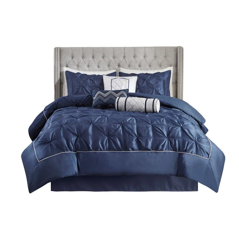 7 Piece Tufted Comforter Set Navy California King by HouseOfZazla