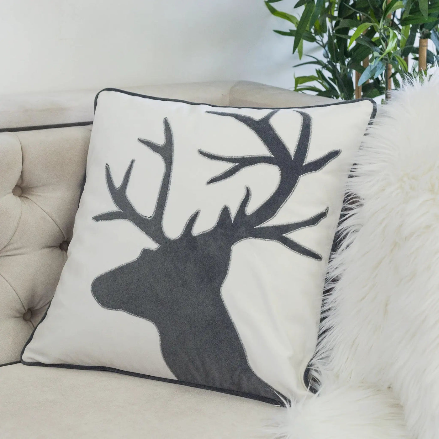 Holiday Reindeer Velvet Accent Pillow 20x20 by HouseOfZazla