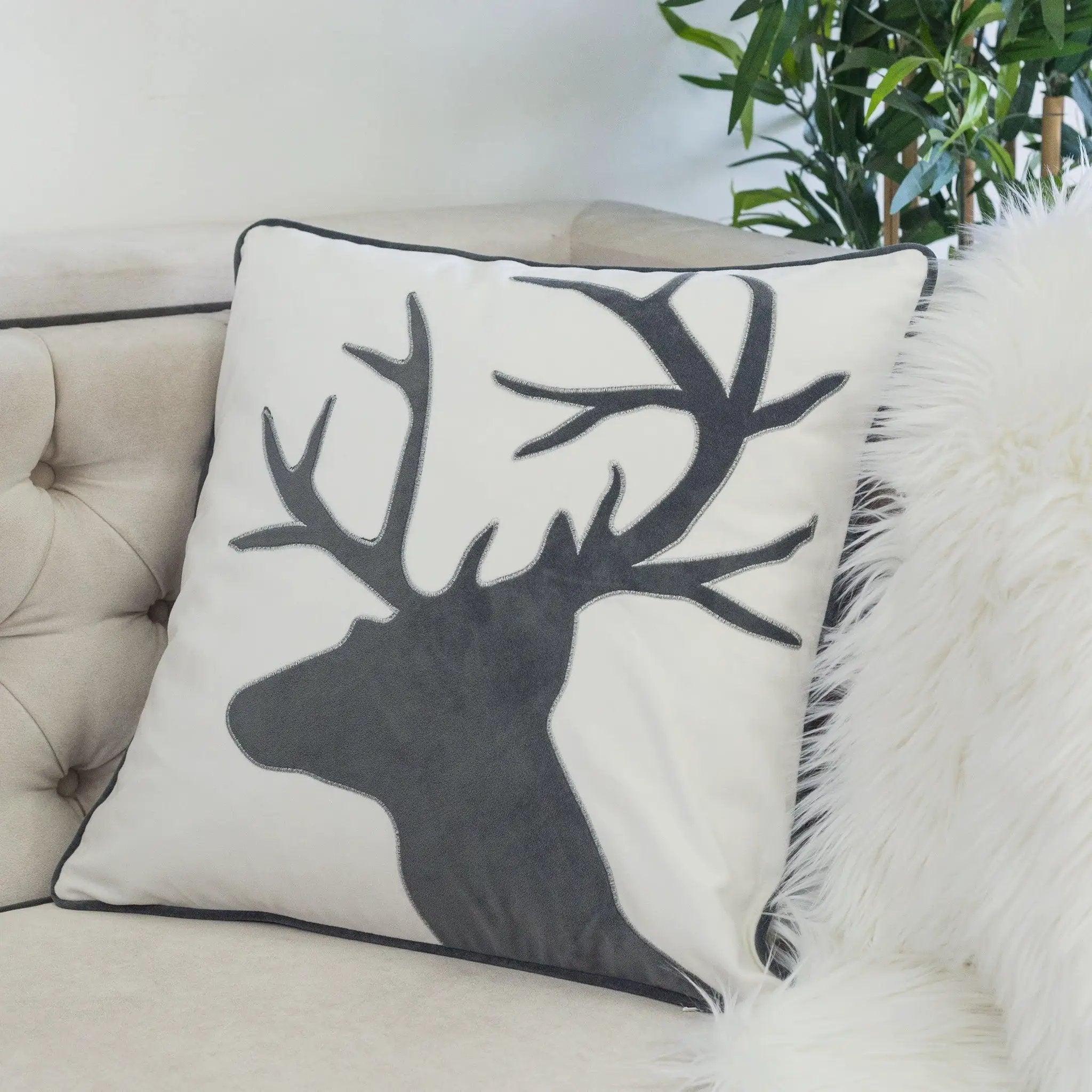 Holiday Reindeer Velvet Accent Pillow 20x20 by HouseOfZazla