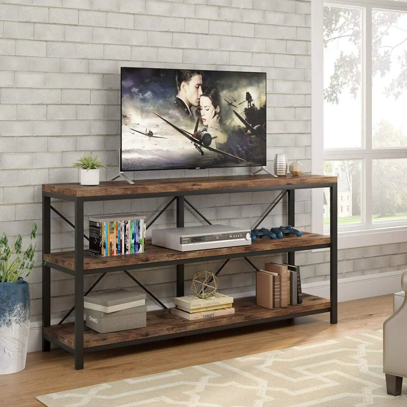 Console Table With 3 Tier Storage Shelves Finish, Slim Narrow Design For Living Entryway - Brown / Black by HouseOfZazla