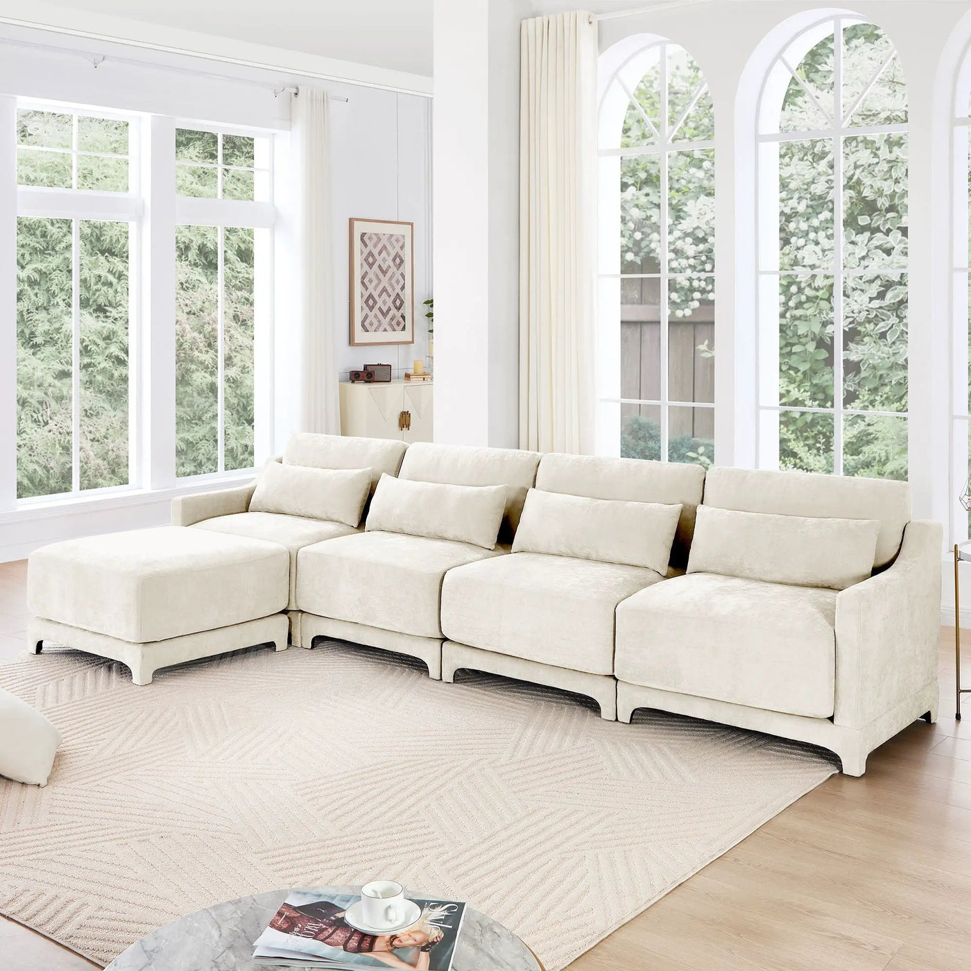 Stylish Sofa With Ottoman And Lumbar Pillows, Ergonomic Design by Unique Piece Furniture