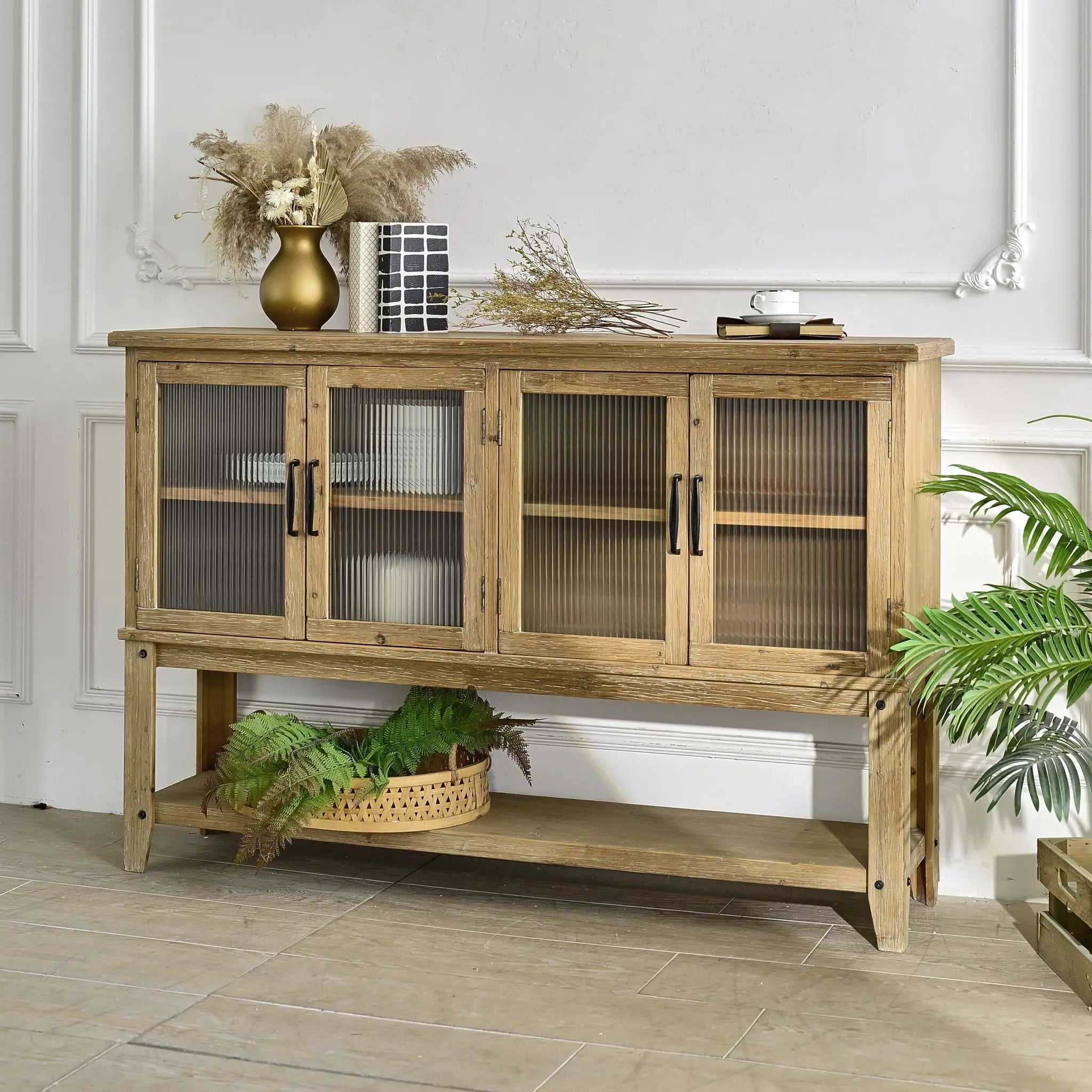 Rectangle Accent Sideboard Cabinet With Storage Shelf, Cabinet For Kitchen - Natural Wood by HouseOfZazla