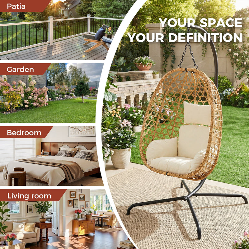 Set of 2 Egg Chairs with Stand - Patio Wicker Hanging Hammock Swing by HouseOfZazla
