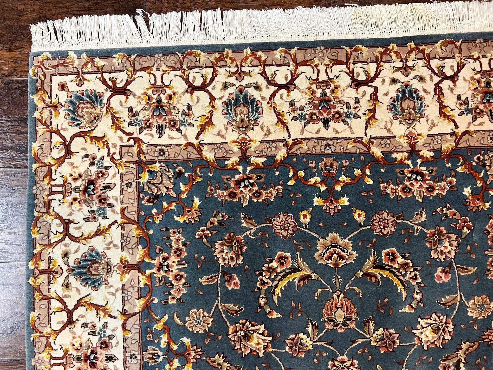 Sino Persian Rug 4x6, Very Fine Oriental Carpet, Handmade Rug 4 x 6, Floral Allover Vintage Traditional Wool & Silk Highlights, 200 KPSI by Jewel Rugs