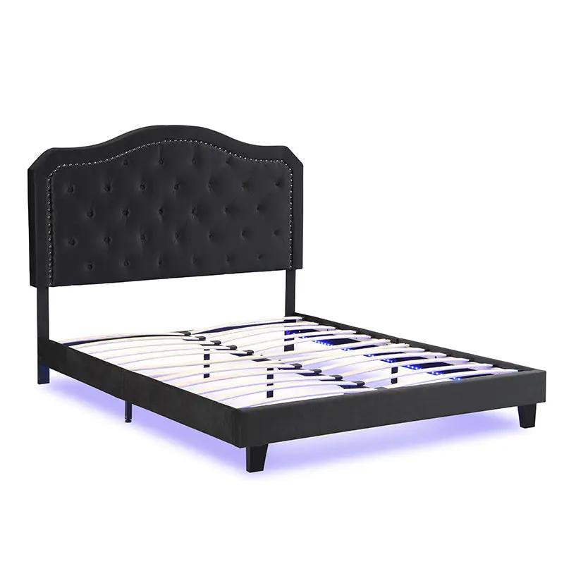 Queen Upholstered Bed Button Tufted with Curve Design by HouseOfZazla