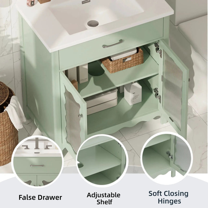 30 Inches Bathroom Vanity with Tempered Glass by HouseOfZazla