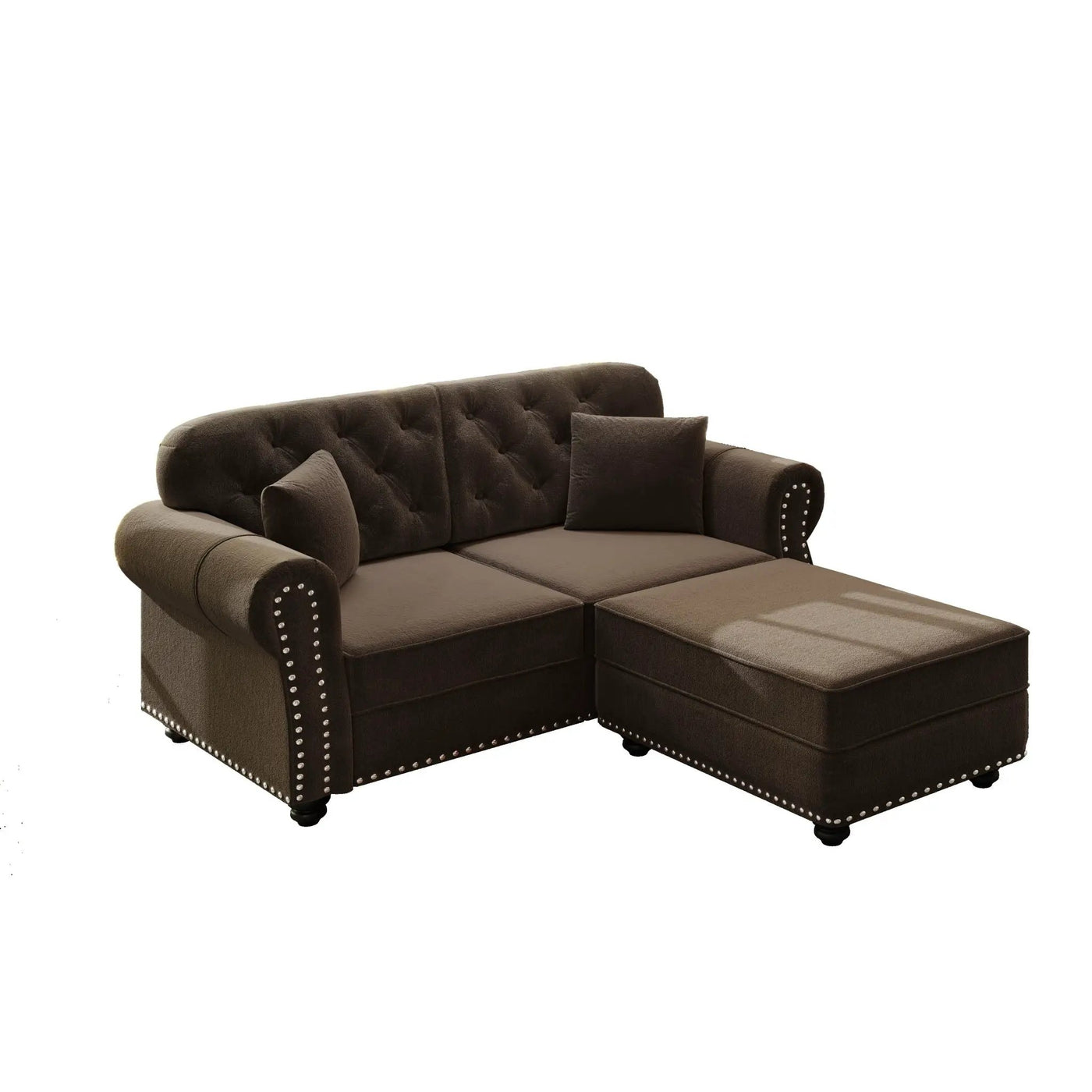 Upholstered Sofa Set With Nailhead Trim And Rolled Armrests, Includes Pillows by HouseOfZazla