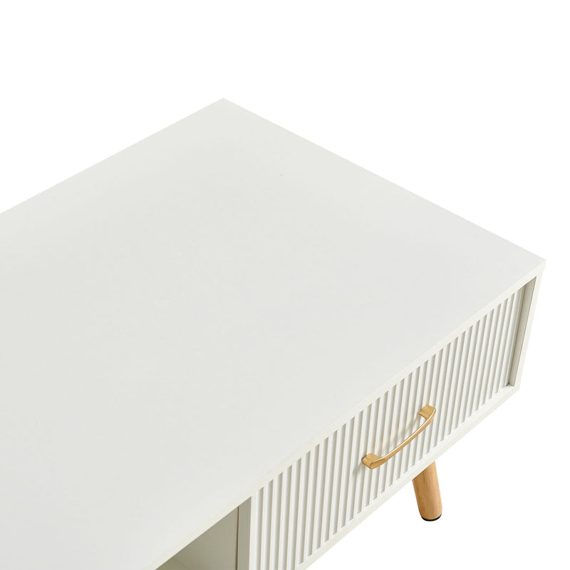 Modern Rectangle Coffee Table With Legs, Sliding Drawer For Storage - White by HouseOfZazla