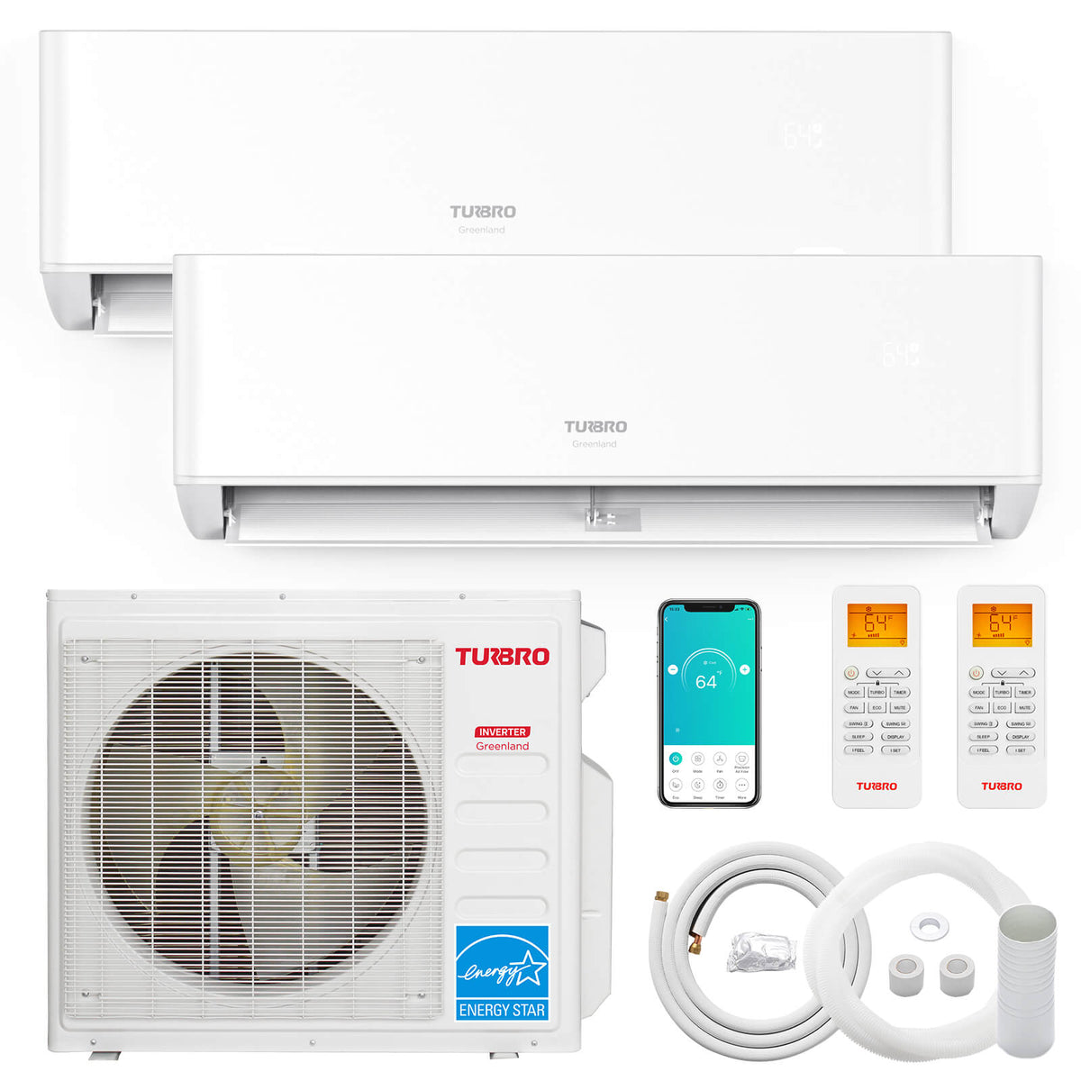 Greenland 27,000 BTU Dual Zone (2) Mini Split AC (R454B) by TURBRO