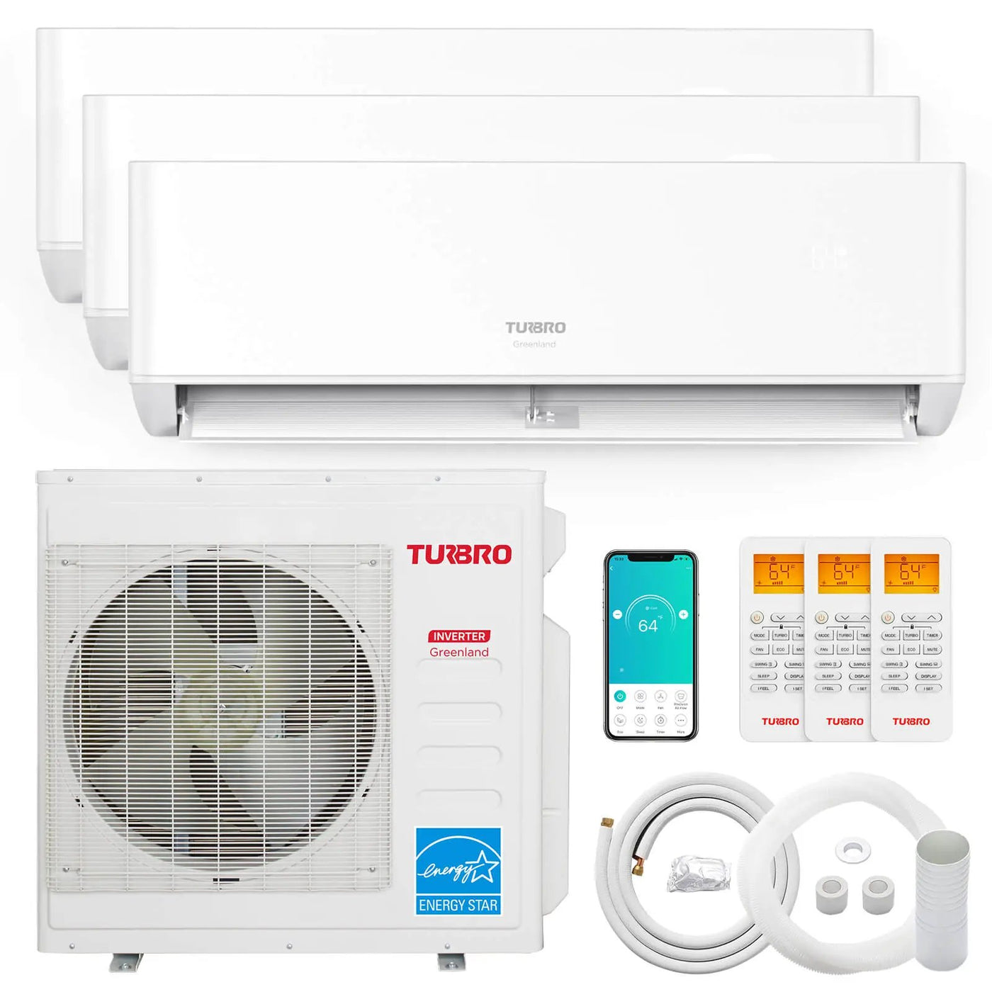 Greenland 42,000 BTU Tri-Zone (3) Mini Split AC (R454B) by TURBRO