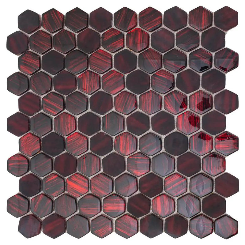 Berry Red 11x11 Glossy Matte Hexagon Glass Mosaic Tile (5 pack, 4.43 sq ft/case) by Apollo Tile