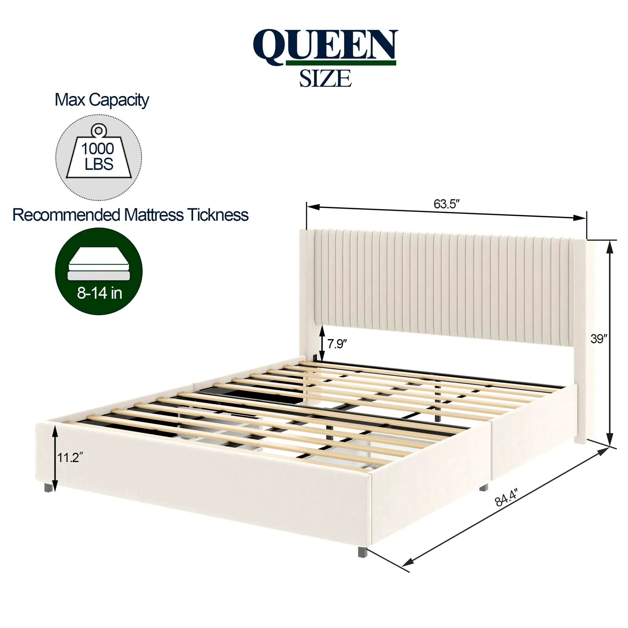 Anna - Upholstered Wingback Platform Bed With 4 Drawers Storage by HouseOfZazla