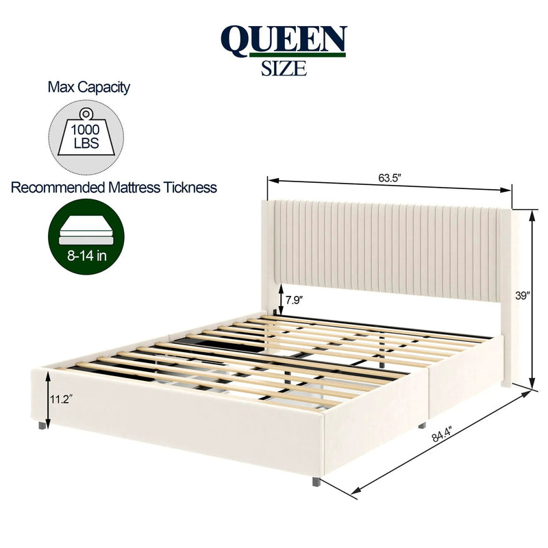 Anna - Upholstered Wingback Platform Bed With 4 Drawers Storage by HouseOfZazla